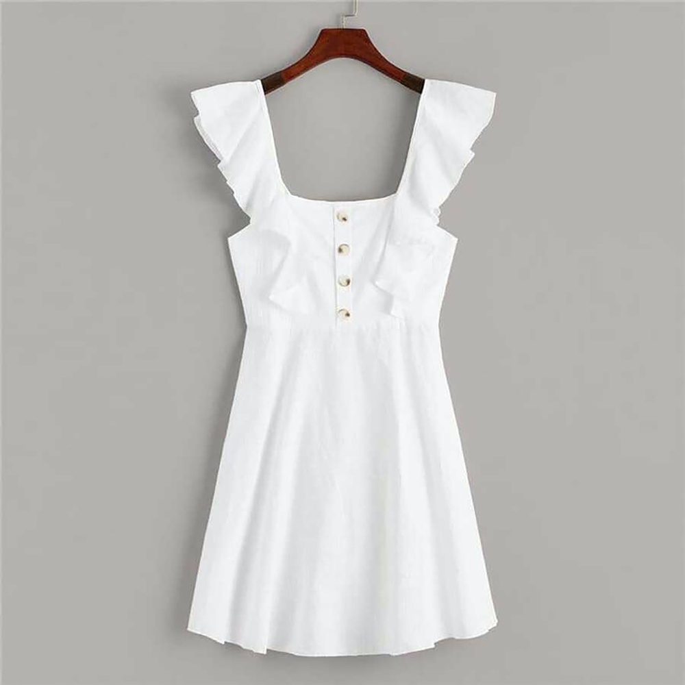 White Ruffle Sleeve Fit & Flare Summer Short Dress - Picture 8 of 10